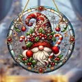 Christmas gnome acrylic pendant with stained glass style and golden hollow frame - 15x15cm