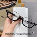 Minimalist black frame glasses with transparent lenses and silver metal temples - Black Frame Clear Lens
