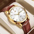 Orologio al quarzo OLEVS da uomo con cassa dorata e cinturino in pelle marrone - Stile Uomo / Pelle Marrone Cassa Oro Quadrante Bianco