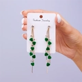 Long tassel drop earrings featuring green roses and white rhinestones in gold finish - Green Rose (S925 Silver Pin)