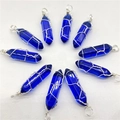 Donkerblauwe zeshoekige kristallen hanger met wikkeling voor DIY sieraden maken - Alleen hanger / Transparant Blauw