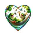 Detail of heart-shaped tree of life suncatcher featuring two frogs on a hammock - Style 5-Frogs in Hammock