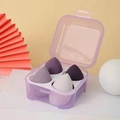 Set of 4 purple and white makeup sponges in a transparent purple 4-grid storage box - Jelly Taro Purple Box