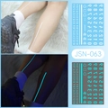 White luminous temporary tattoo stickers with floral patterns and numbers in cyan glow - JSN-063 (Luminous Symbols Combo)