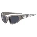 Futuristische graue Sportsonnenbrille mit silbernen Sternen und dunklen Gläsern - Grauer Rahmen Graue Gläser