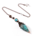 Antique bronze pendulum pendant with turquoise resin stones and clear crystal beads - Synthetic Blue Turquoise (Antique Bronze)