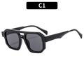 Lunettes de soleil aviateur C1 noires à double pont avec design géométrique complet - Monture Noire Verres Gris