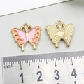 Pink and orange enamel butterfly charm in gold finish with metric ruler scale - 1Pc Orange & Pink Drip Oil Butterfly / 17*18mm