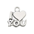 Silver-finished heart pendant charm with 'I Love You' engraving and round zircon inlay - I Love You Letter Heart Style (11433)