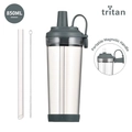 Grey 850ML Tritan Boba water bottle with wide straw and magnetic carry handle - 850ml / Dark Gray