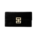Elegant black woven clutch bag with gold interlocking rectangular metal lock - 27x15x2CM / Black