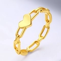 Anillo de cadena con corazón calado en acero de titanio dorado estilo minimalista - US 6 / Dorado