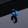 Royal blue titanium steel gear earrings with industrial stripes for men in punk style - Blue