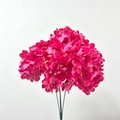 Close-up of vibrant deep pink faux hydrangea flower head with realistic green stems - Rose Red