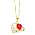 Cute golden elephant necklace with red pear-shaped crystal and white pearls on a chain - Red