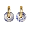 Vintage style gold hoops with blue marble turquoise stone pendants for women - Gold Turquoise
