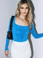Slim fit long sleeve ribbed knit top for women in vibrant Klein blue color - S / Sapphire Blue