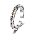 Elegant adjustable silver ring featuring three rows of vibrant rainbow cubic zirconia stones - Adjustable Open / White Gold