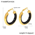 18K gold plated stainless steel hoop earrings with black oil drip finish - Gold Black Enamel