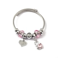 Detail of twisted cable bangle with pink crystal beads and heart swan pendants - Rhinestone Heart Swan (C1-015) / Pink