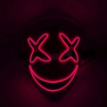 Pink LED glowing purge mask with neon cross eyes and stitched smile for Halloween party - X-Eyes Style (Red Light)