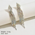 Macro detail of long colorful rhinestone tassel earrings with 9cm size and 13.5g weight - Weight 13.5g / Length 9cm / AB Multi-color - E465 - 9cm