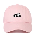 Pink baseball cap with black and white panda embroidery on front against white background - Adjustable / Pink