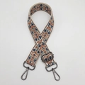 Ethnic style colorful embroidered wide bag strap with durable dark metal buckles - Beige Brown Gunmetal Hook