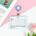 Schattige lichtblauwe transparante kaarthouder met social media UI en blauwe haak - Blauw / Leren riem ring