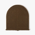 Thick warm dark brown knitted beanie hat with minimalist rolled edge design for winter - Coffee