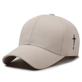 Gorra de béisbol de algodón beige con bordado de cruz negra y visera curva clásica - Ajustable / Caqui