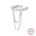 Ear cuff in argento sterling S925 con zirconi e doppia nappa a catena in finitura argento - Polsino dell'orecchio con nappa / Color Platino (Singolo)