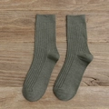 Olive green ribbed knit mid-calf socks in vintage cotton style for women - Dark Green