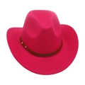 Magenta western cowboy hat in felt texture with brown leather band and metal studs - One Size / Rose Red