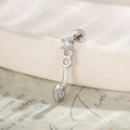 Polished silver cat tail ear stud with heart element and clear gemstone on vintage paper - Cat Tail Style (A-733) / Single Piece