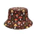 Dark brown bucket hat featuring colorful mushroom and floral patterns for outdoor sun protection - M (56-58cm) / Dark Brown Mushroom Floral (44#)