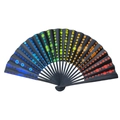Ventaglio pieghevole nero con motivi a pois arcobaleno per feste e festival - 23CM Luci al Neon