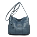 Navy blue crossbody bag with multiple zippers and litchi texture for women - Blue