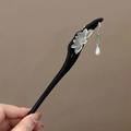 Bacchetta per capelli cinese classica con fiore di loto verde ed eleganti nappe di perline - Loto #1