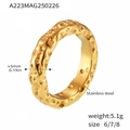 Detailed view of 5mm wide hammered gold stainless steel ring with textured surface finish - US 6 / A223-Gold Ring
