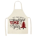 Cream linen Christmas apron featuring a red plaid tree and festive holiday typography - Wonderful Time Plaid Tree (WQ02-5)