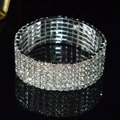 Macro shot of 5-row crystal bridal stretch bracelet with silver plating and white rhinestones - 6 Row Silver Clear Rhinestone Bracelet