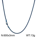Blue stainless steel twisted rope chain necklace 600x3mm with lobster clasp closure - 3mm / 60CM / Blue