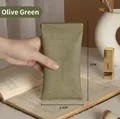 Olive green leather sunglasses pouch with automatic spring closure and travel logo - 17cm x 8.5cm / Olive Green