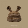 Handmade brown knit hat for kids featuring cute bear ears and thick woven texture - One Size / Rabbit Ear Hat Coffee