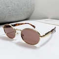 Ovale goldene Metall-Sonnenbrille mit braunen Gläsern und Bügeln in Schildpatt-Optik - Goldrahmen Graubraune Gläser