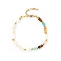 Ensemble de bracelets en perles baroques et amazonite avec pierres colorées et métal doré - Bracelet