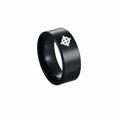 Detail of 8mm black stainless steel ring featuring white Celtic knot laser engraving - US 8 / Celtic Cross