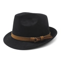 Klassieke zwarte suède fedora hoed met bruine band en gouden gesp in Britse retro stijl - M (56-59cm) / Zwart Suède