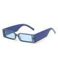 Retro rectangular sunglasses with transparent blue lenses and matte blue frames for Y2K style - Blue Frame / Blue Lens